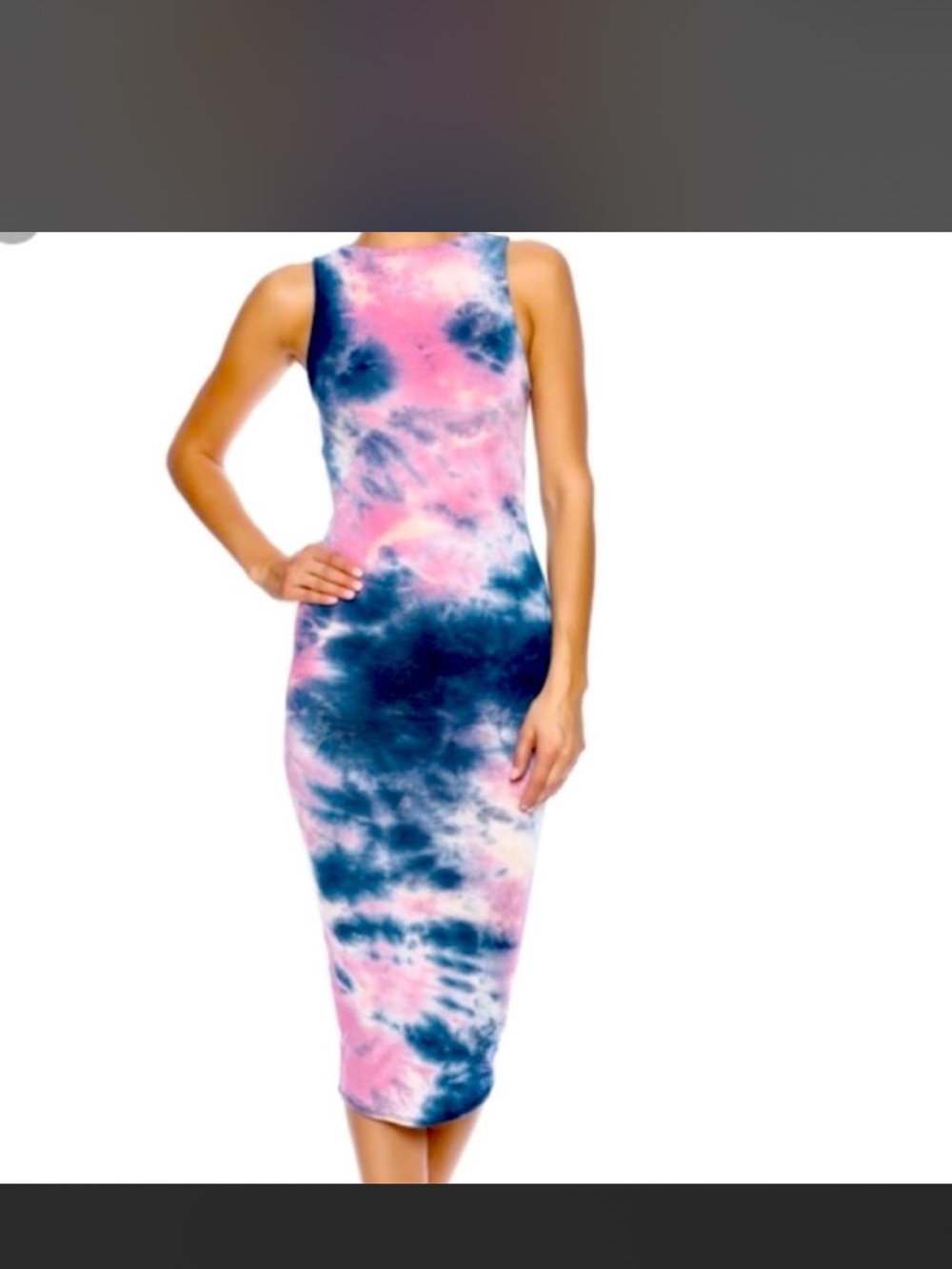 Black Bead Sleeveless Pink and Navy Tie-Dye Bodycon Dress